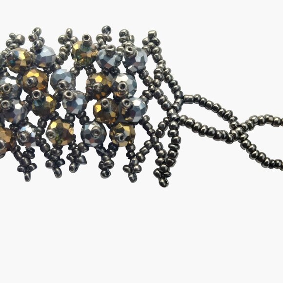 Handmade Beaded Bracelet Metallic Gold Silver Tone Beads - Picture 6 of 7